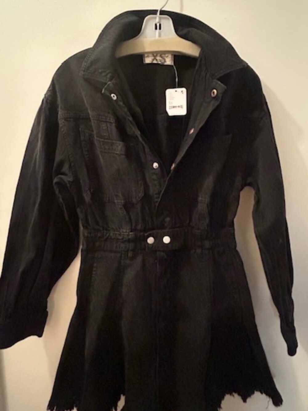 We the Free Free People Chain of Command Black Denim Fray Fitted Mini Dress NEW - Picture 6 of 16